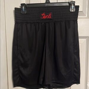 Black Shorts with Red Dragon Embroidery
